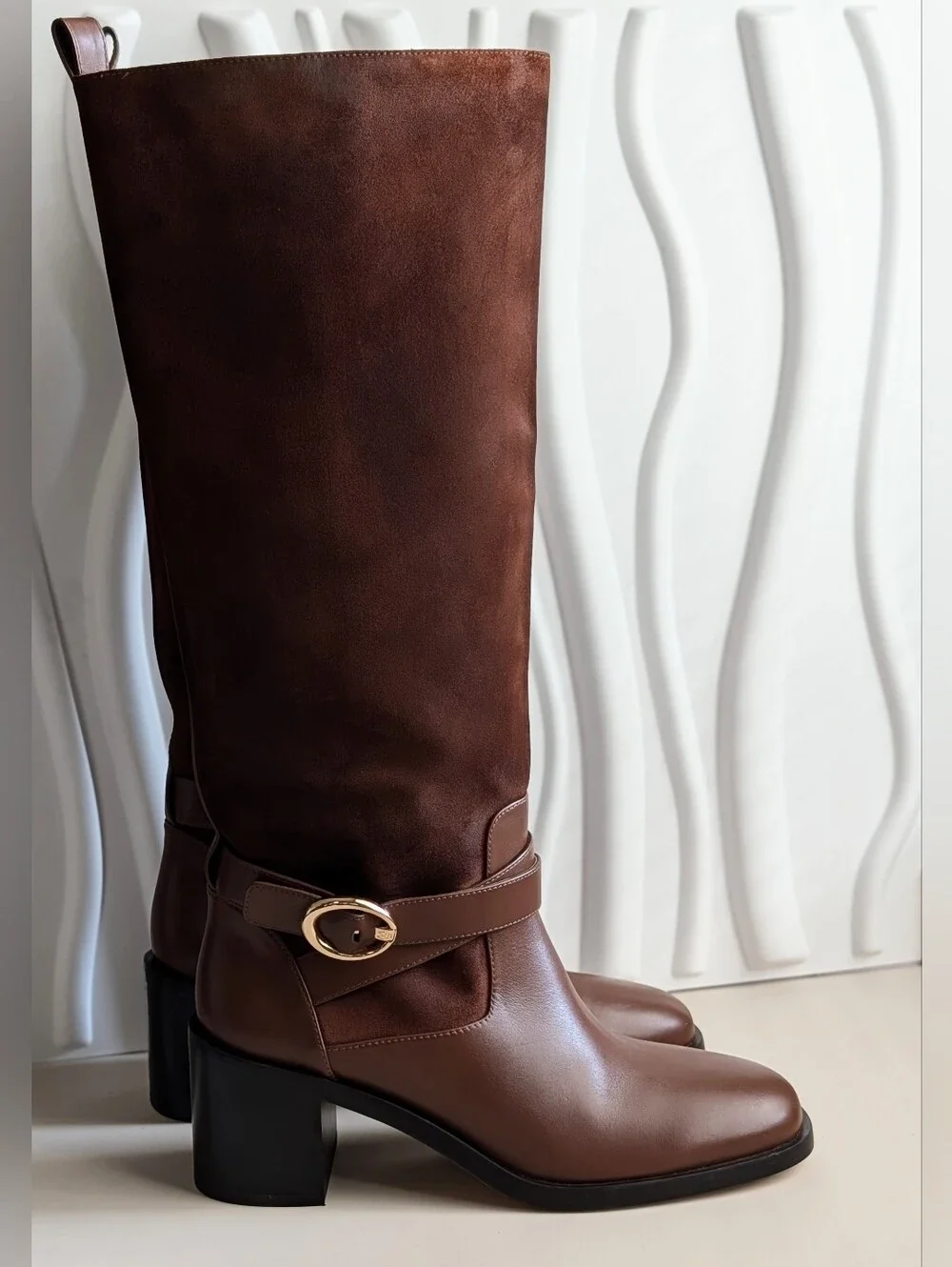 Stuart Weitzman Benni Riding Boot 55 Deep Coffee Suede Leather NWT 8
